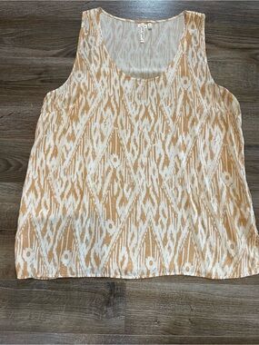 Grand &  Greene XL Ivory Camel Abstract Print Rayon Sleeveless Tank Top